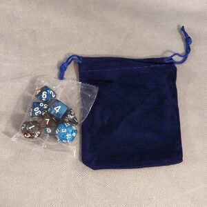 Blue Velvet Dice Bag with Dice Set
